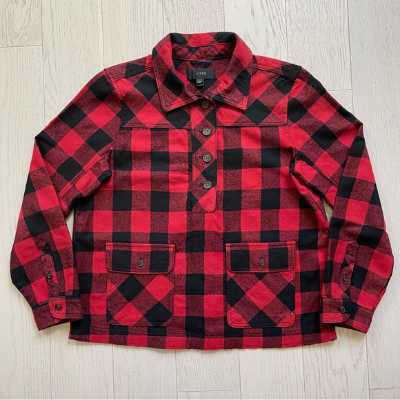 JCrew Wool Buffalo Check Plaid Half Button Up Pullover Shirt Jacket Shacket - Picture 5 of 13